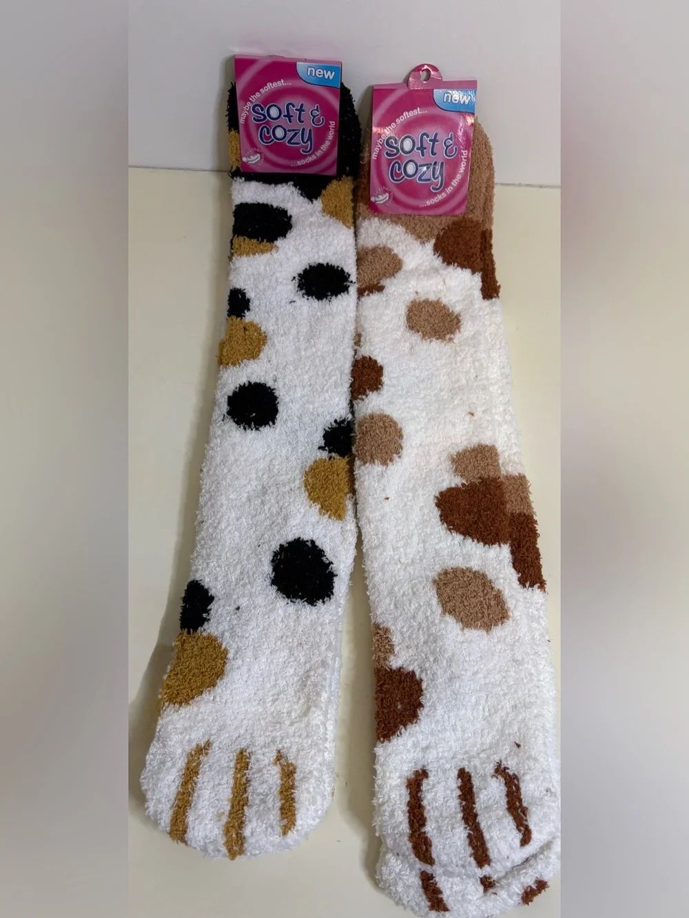 NWT Soft & Cozy Fuzzy Polka Dot Knee Socks - Black & Brown Dots - 2 pair